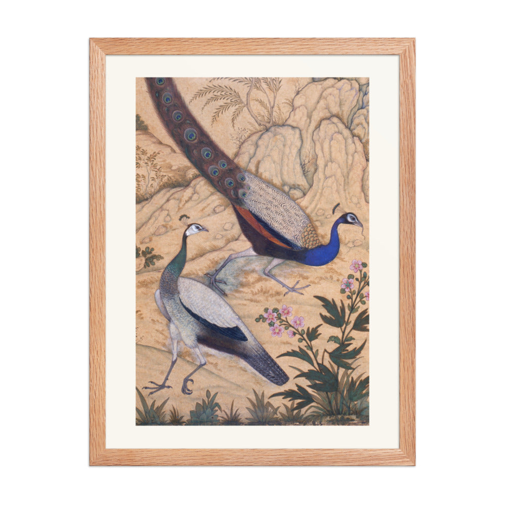 Peacock and Peahen in a Garden by Ustad Mansur | Restored Mughal Wall Art — view 5