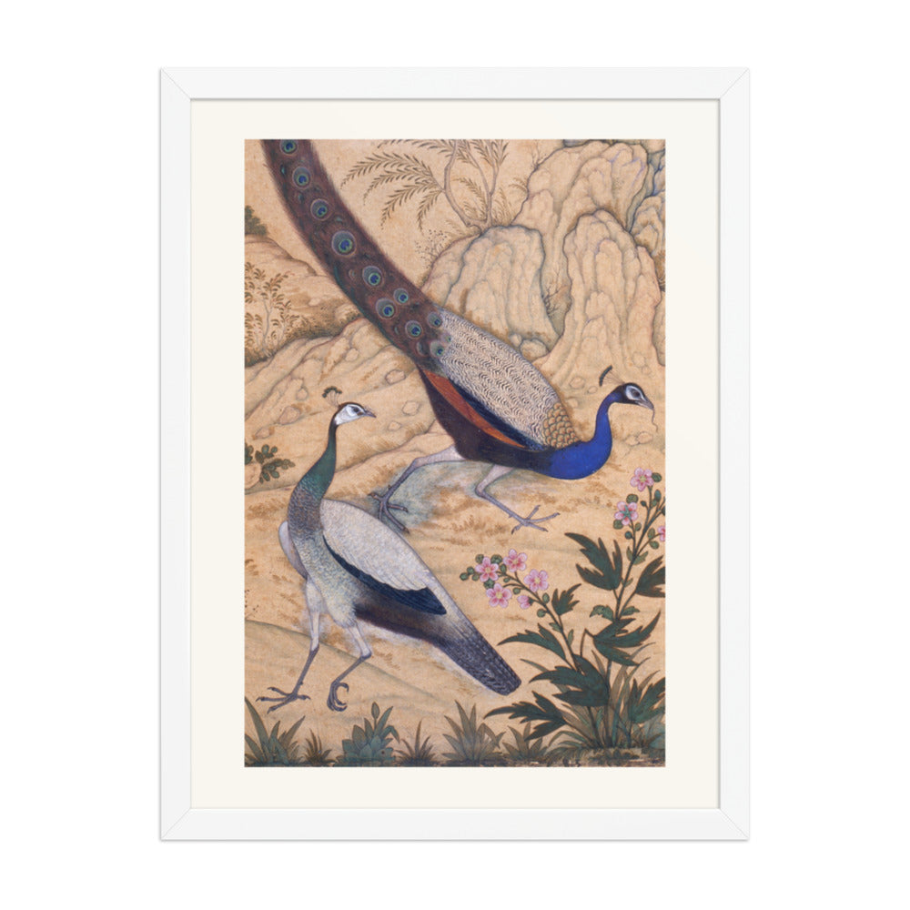 Peacock and Peahen in a Garden by Ustad Mansur | Restored Mughal Wall Art — view 6