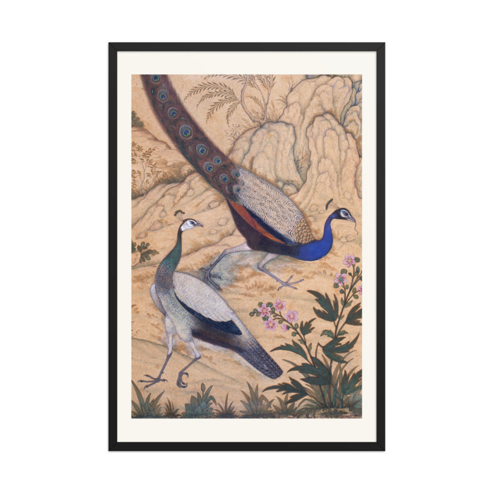 Peacock and Peahen in a Garden by Ustad Mansur | Restored Mughal Wall Art — view 7