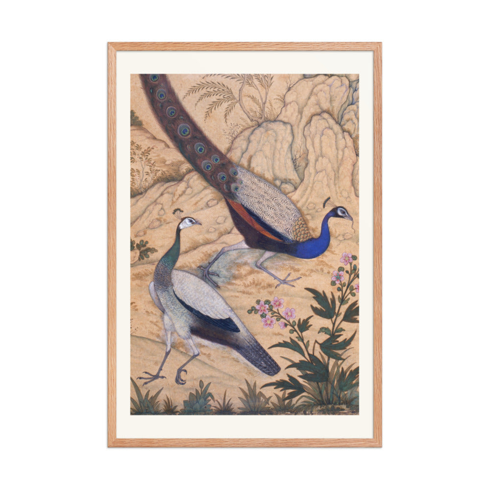 Peacock and Peahen in a Garden by Ustad Mansur | Restored Mughal Wall Art — view 8