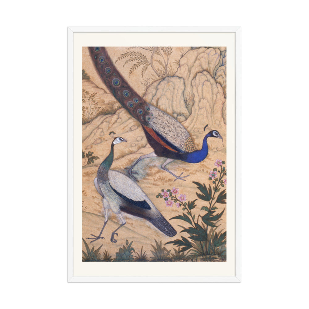 Peacock and Peahen in a Garden by Ustad Mansur | Restored Mughal Wall Art — view 9