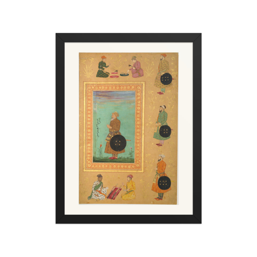Album Page with Portrait Medallions — Restored Mughal Wall Art — view 2