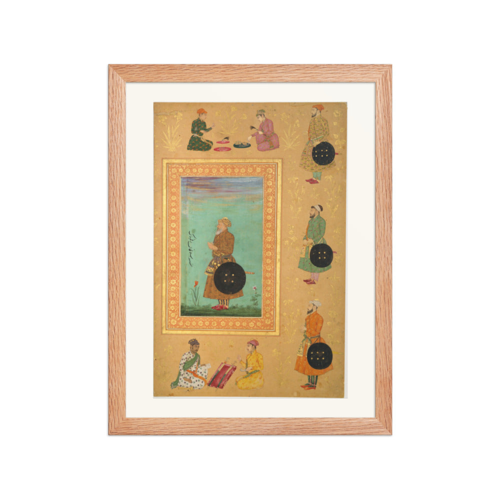 Album Page with Portrait Medallions — Restored Mughal Wall Art — view 4