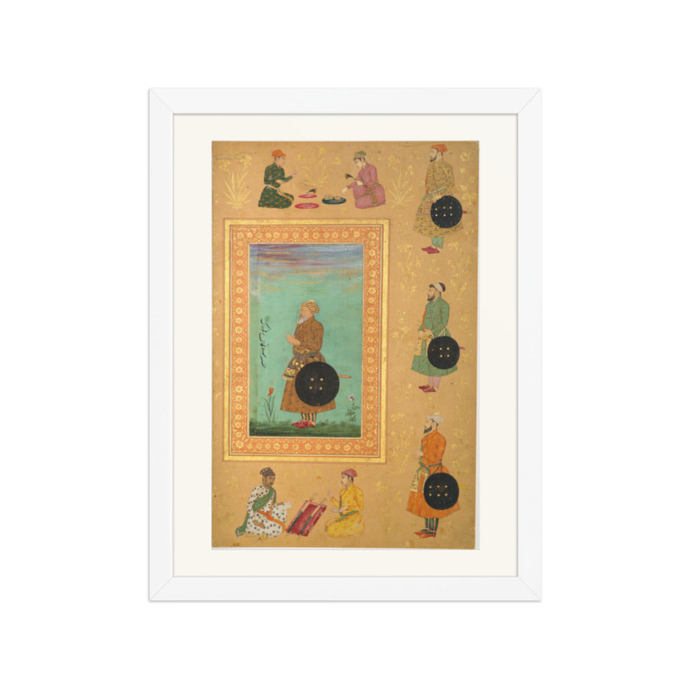 Album Page with Portrait Medallions — Restored Mughal Wall Art — view 6
