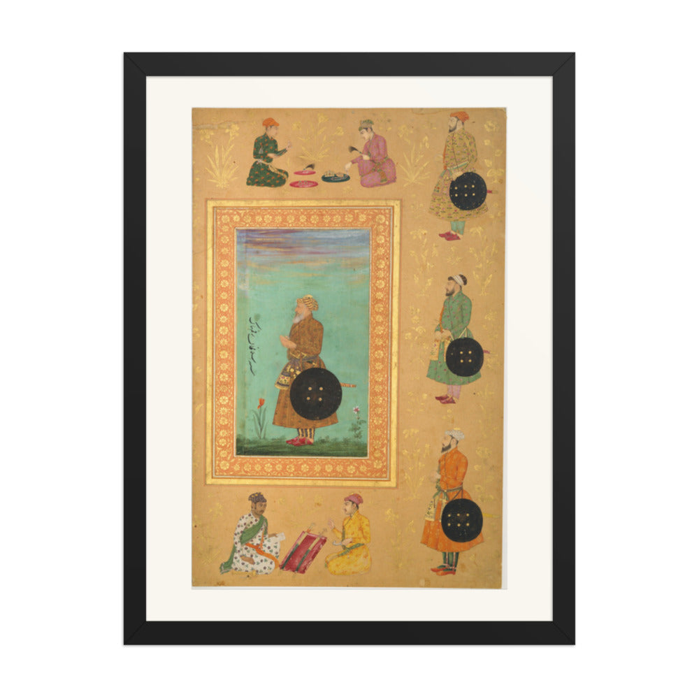 Album Page with Portrait Medallions — Restored Mughal Wall Art — view 1