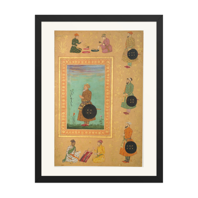 Album Page with Portrait Medallions — Restored Mughal Wall Art