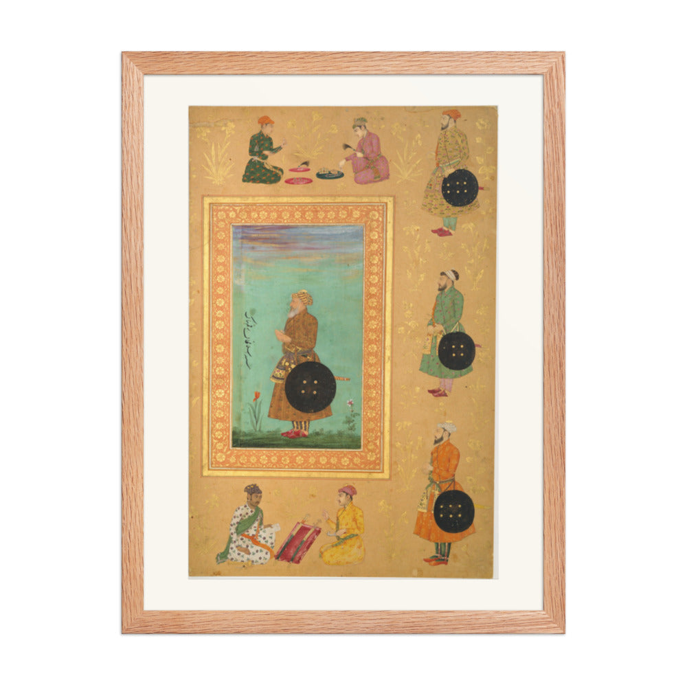 Album Page with Portrait Medallions — Restored Mughal Wall Art — view 3