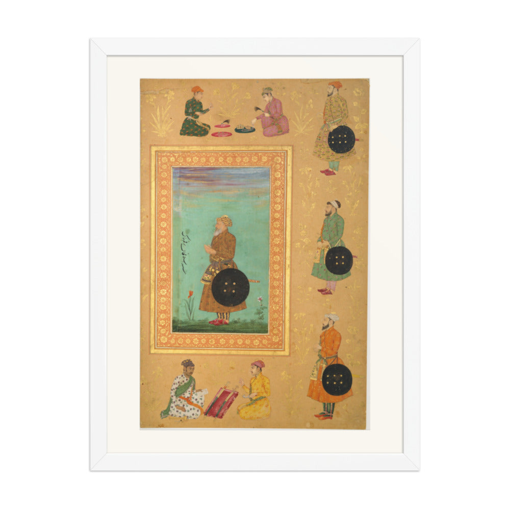 Album Page with Portrait Medallions — Restored Mughal Wall Art — view 5