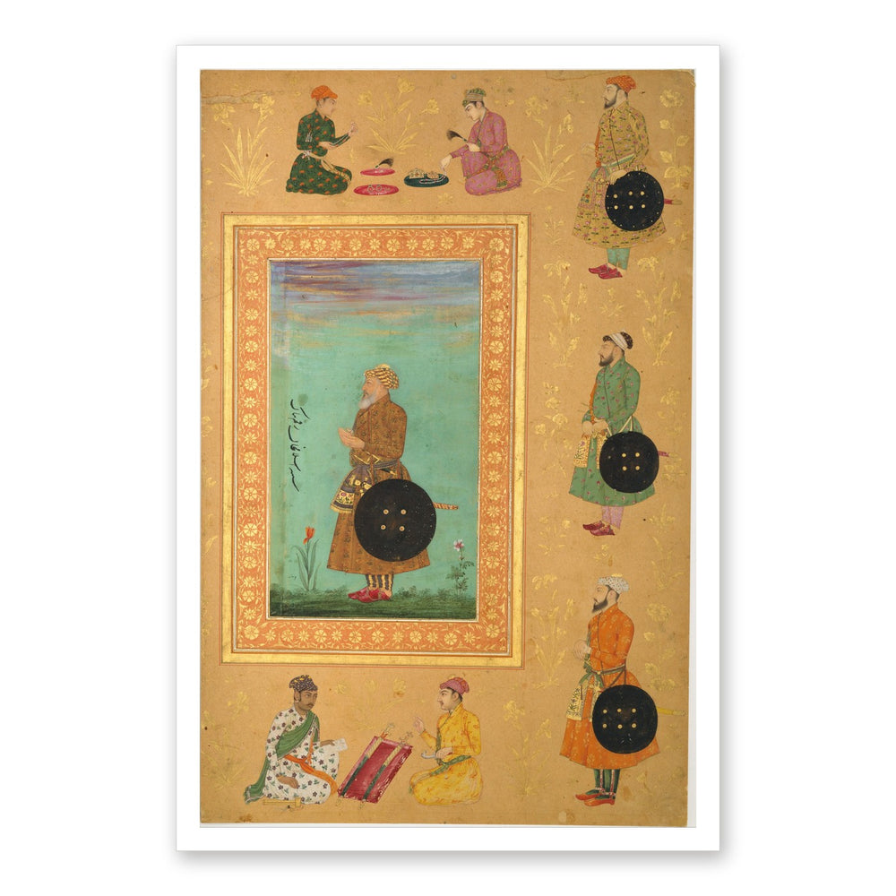 Album Page with Portrait Medallions — Restored Mughal Wall Art — view 7
