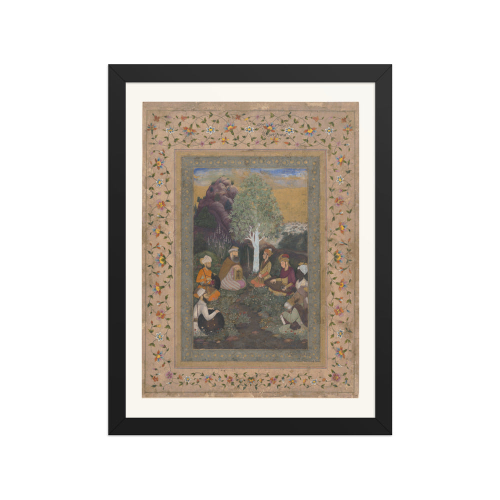 Ascetics Gathered by a Stream — Restored Mughal Wall Art — view 2