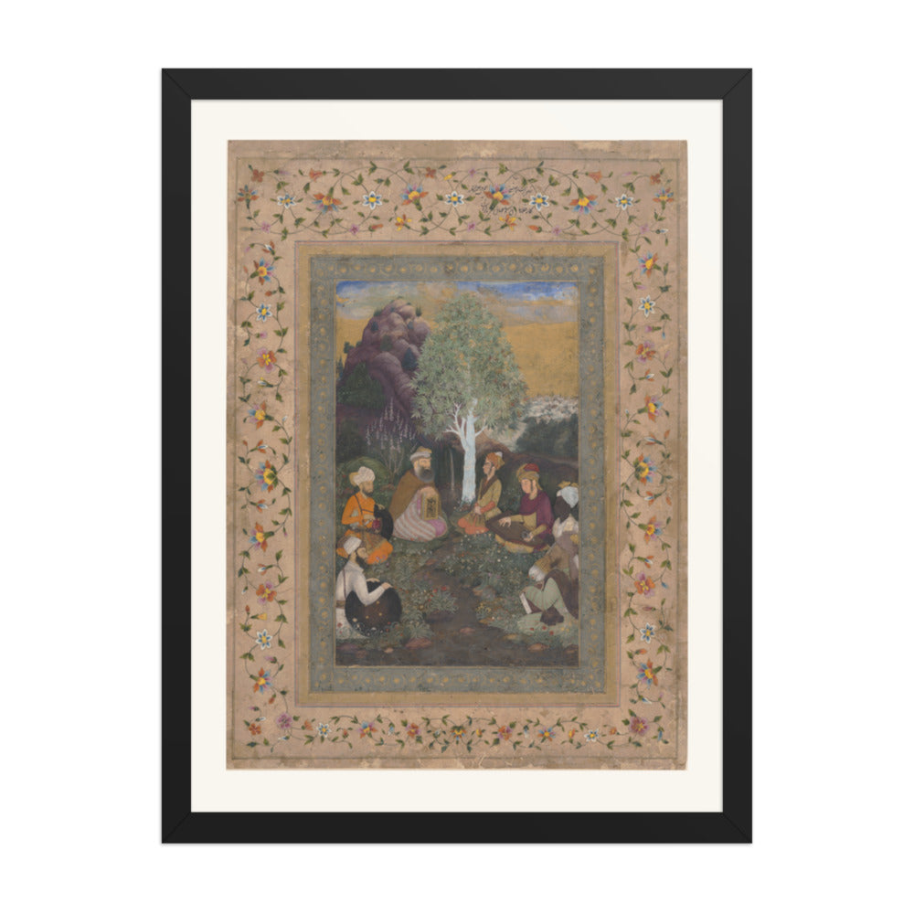 Ascetics Gathered by a Stream — Restored Mughal Wall Art — view 1