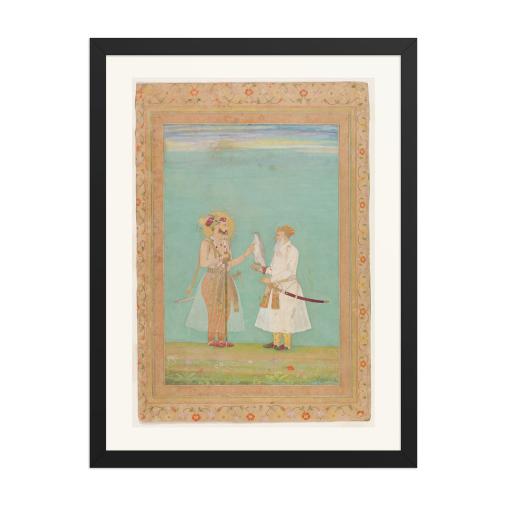 Shah Jahan and an Elderly Courtier with a Falcon | Restored Mughal Wall Art — view 1
