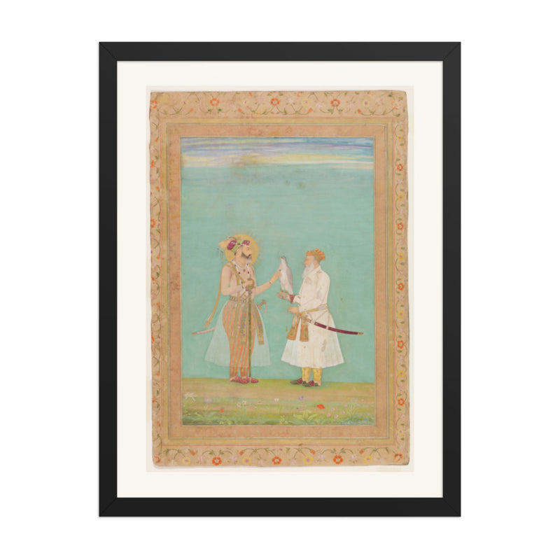 Shah Jahan and an Elderly Courtier with a Falcon | Restored Mughal Wall Art