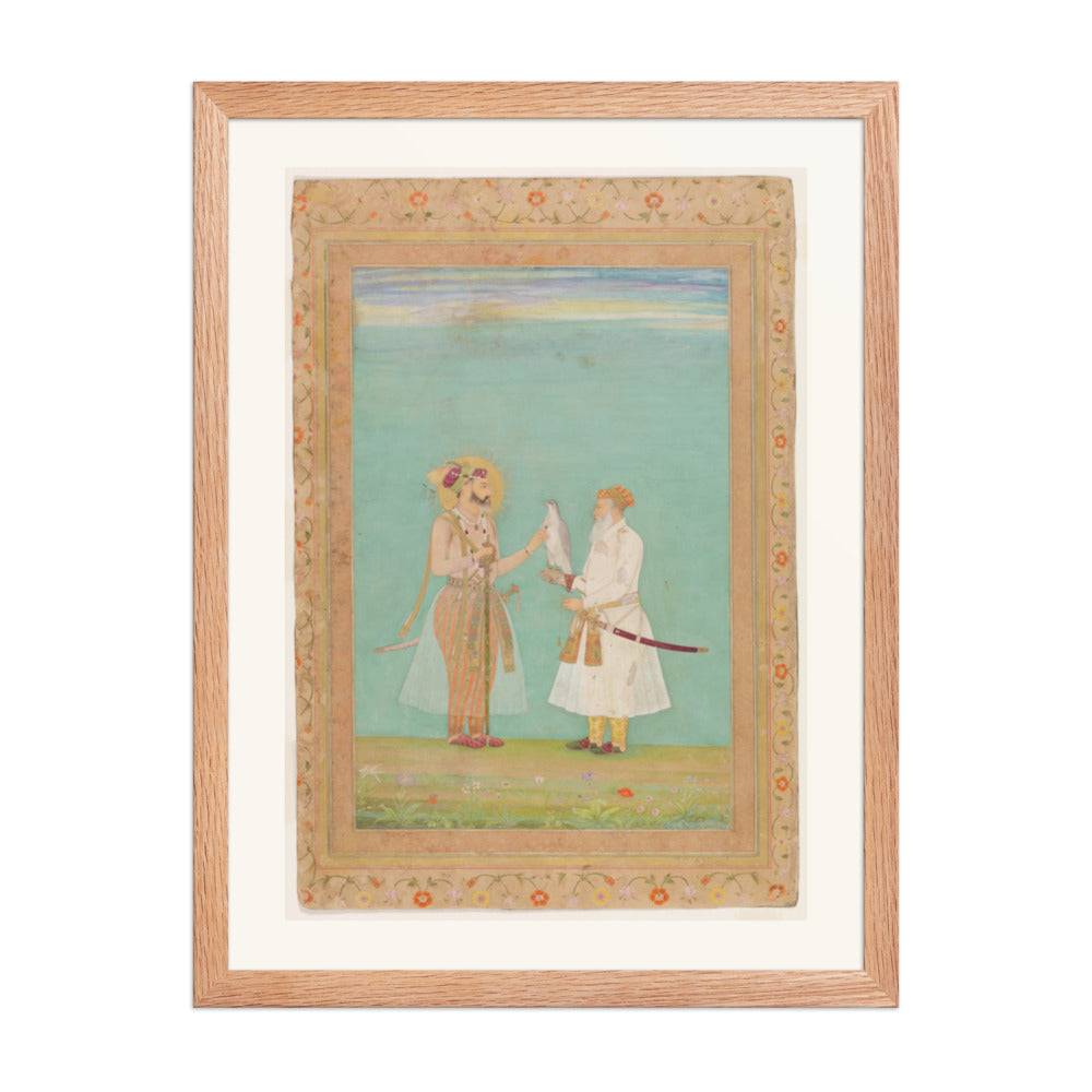 Shah Jahan and an Elderly Courtier with a Falcon | Restored Mughal Wall Art — view 3