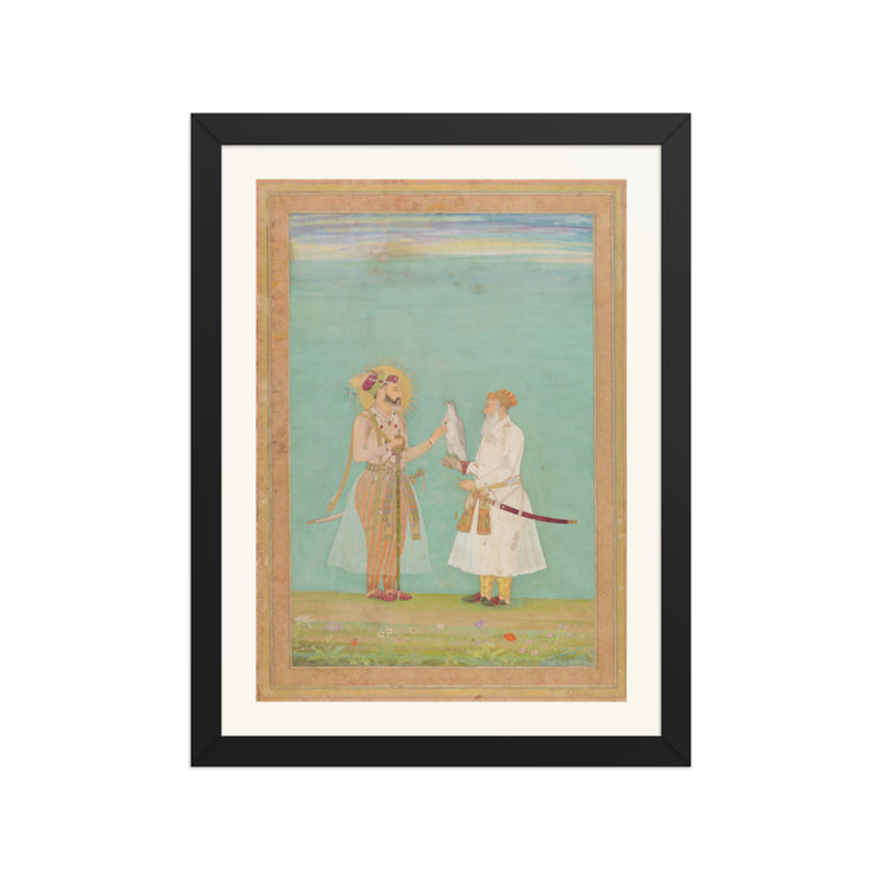 Shah Jahan and an Elderly Courtier with a Falcon | Restored Mughal Wall Art