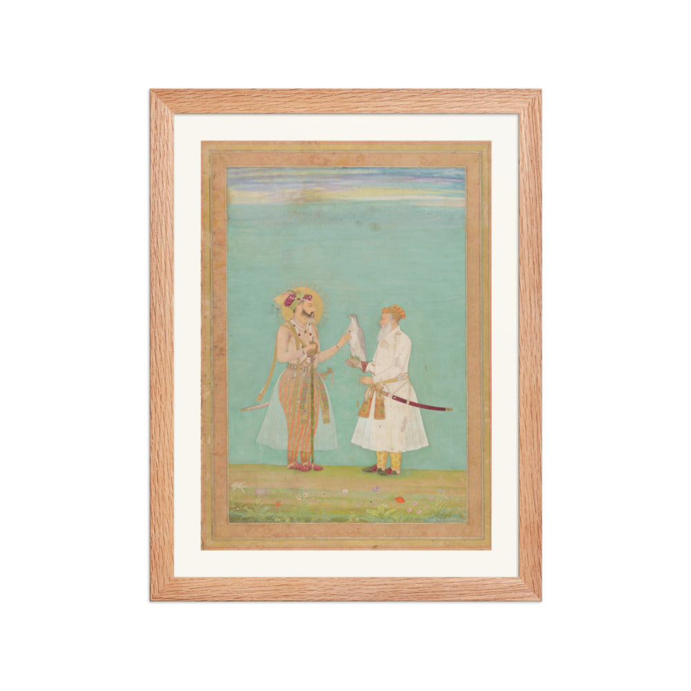 Shah Jahan and an Elderly Courtier with a Falcon | Restored Mughal Wall Art — view 2