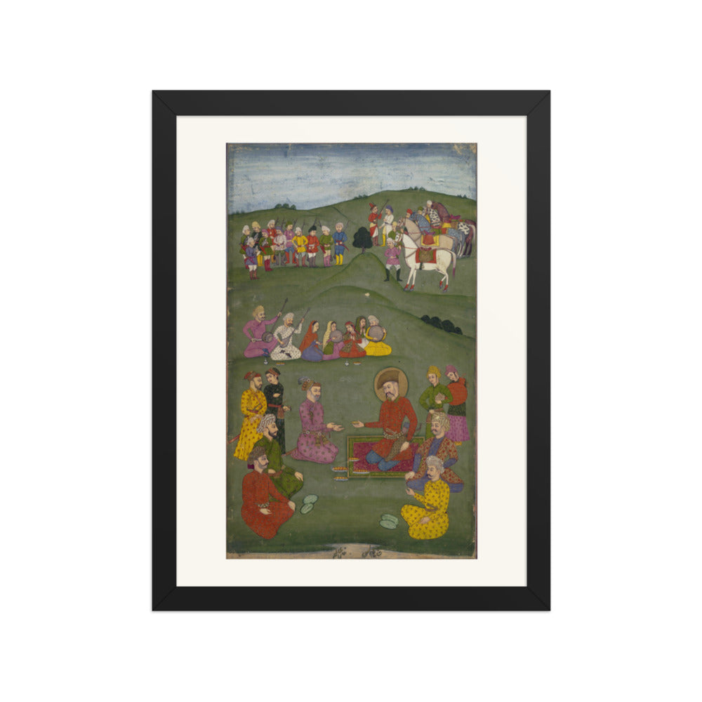 Royal Gathering in a Landscape — Restored Mughal Wall Art — view 2
