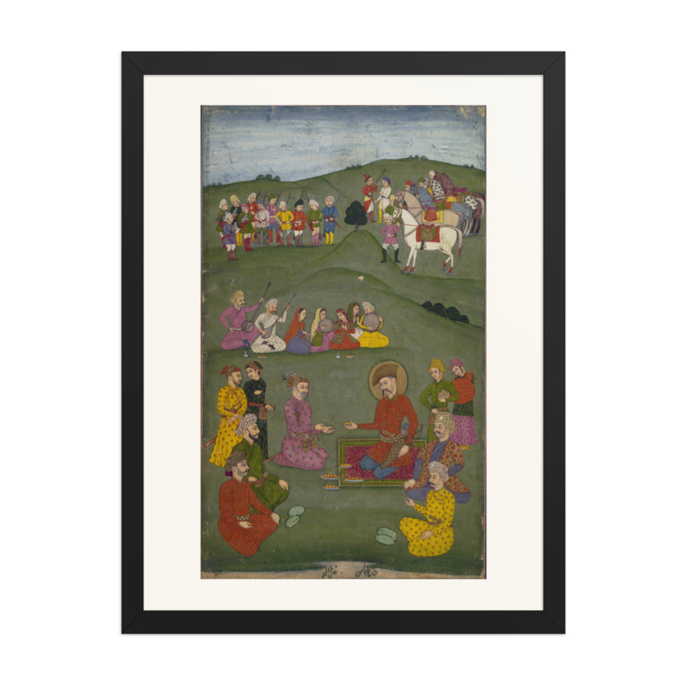 Royal Gathering in a Landscape — Restored Mughal Wall Art — view 1