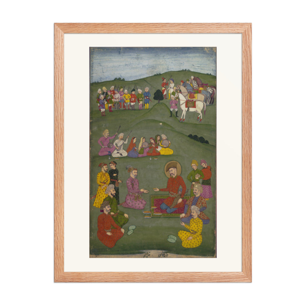 Royal Gathering in a Landscape — Restored Mughal Wall Art — view 3