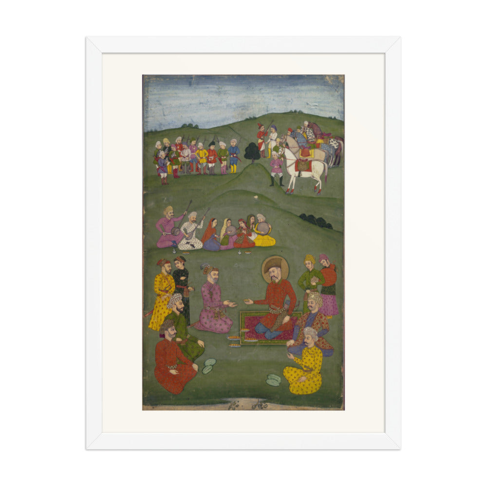 Royal Gathering in a Landscape — Restored Mughal Wall Art — view 5