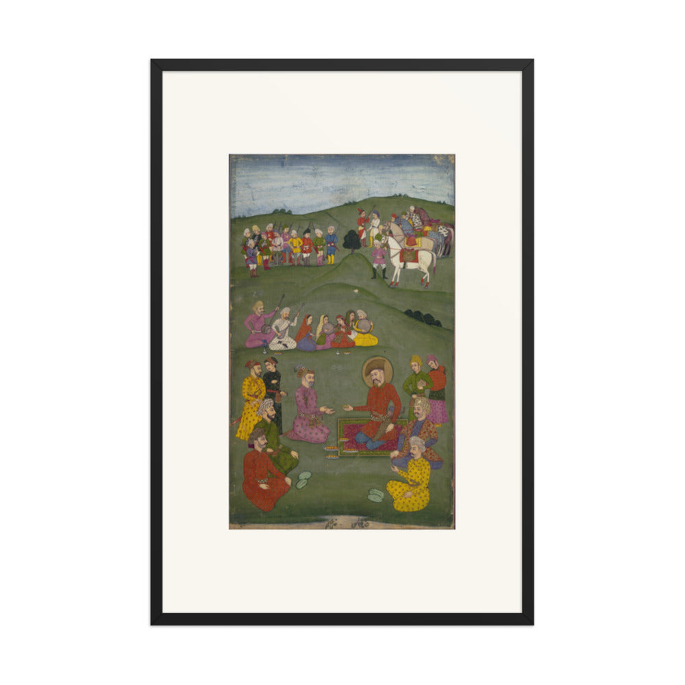 Royal Gathering in a Landscape — Restored Mughal Wall Art — view 8