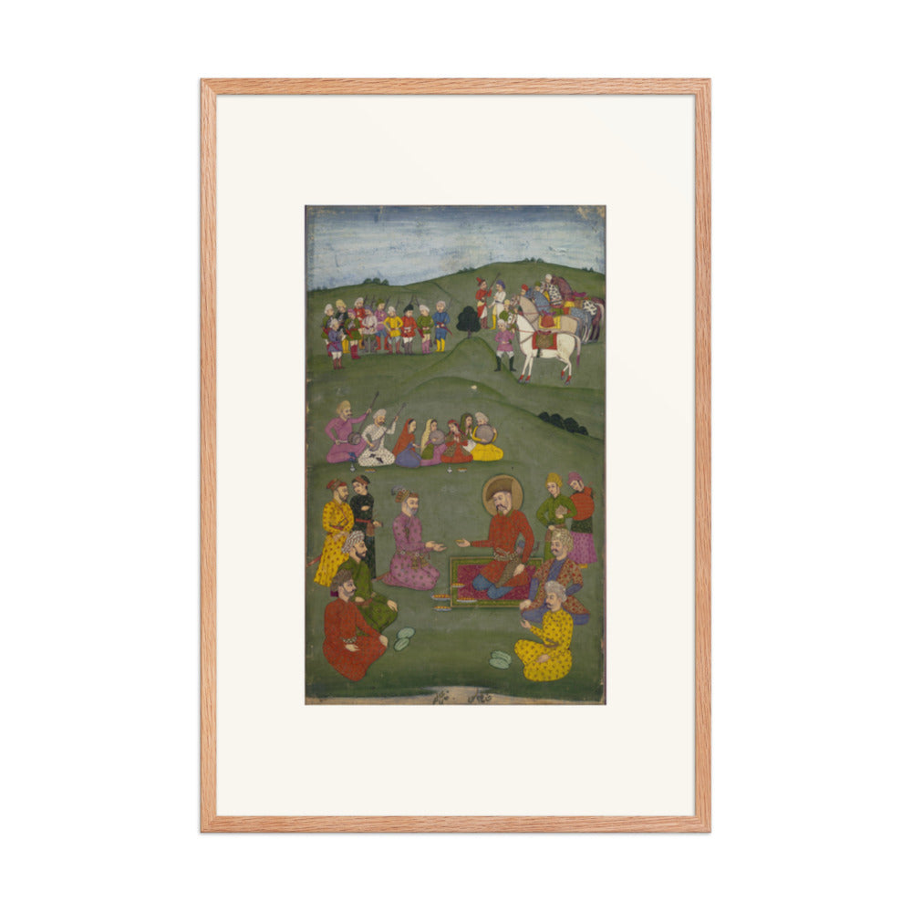 Royal Gathering in a Landscape — Restored Mughal Wall Art — view 9
