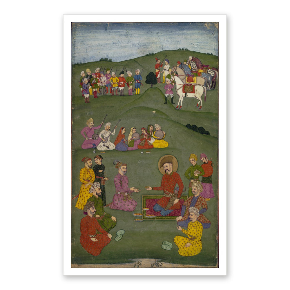 Royal Gathering in a Landscape — Restored Mughal Wall Art — view 7