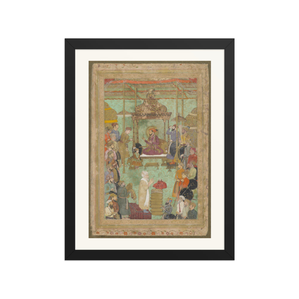 Shah Jahan Enthroned with Mahabat Khan and a Shaykh — Restored Mughal Wall Art — view 2