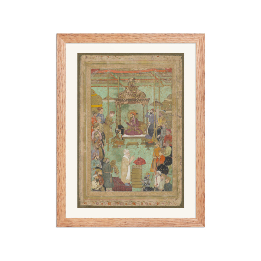 Shah Jahan Enthroned with Mahabat Khan and a Shaykh — Restored Mughal Wall Art — view 4