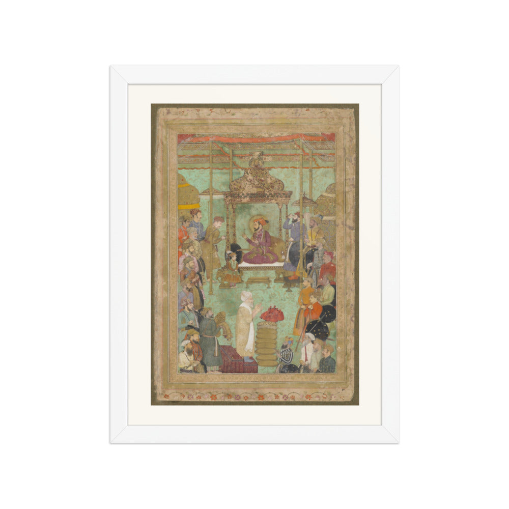Shah Jahan Enthroned with Mahabat Khan and a Shaykh — Restored Mughal Wall Art — view 6