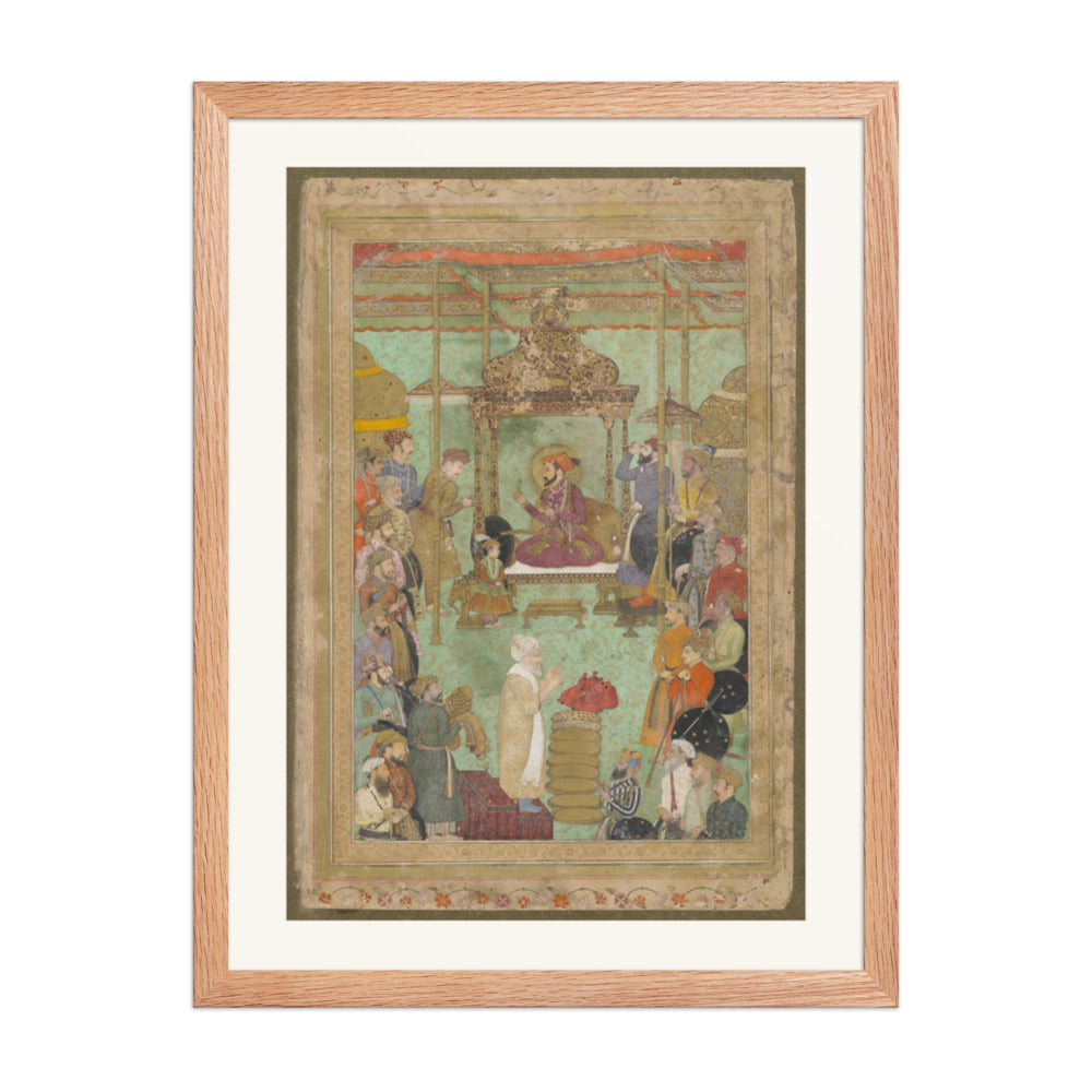 Shah Jahan Enthroned with Mahabat Khan and a Shaykh — Restored Mughal Wall Art — view 3