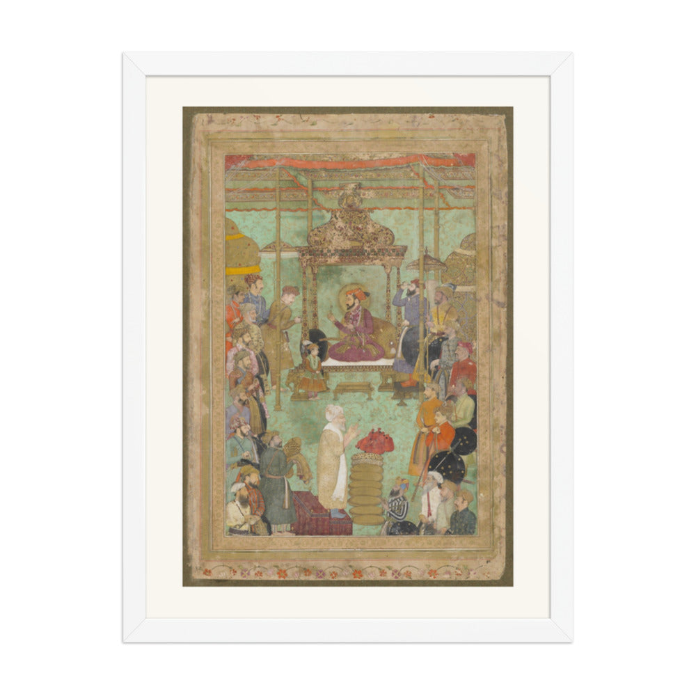 Shah Jahan Enthroned with Mahabat Khan and a Shaykh — Restored Mughal Wall Art — view 5
