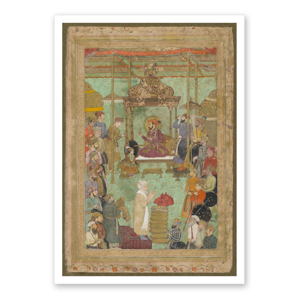 Shah Jahan Enthroned with Mahabat Khan and a Shaykh — Restored Mughal Wall Art — view 7