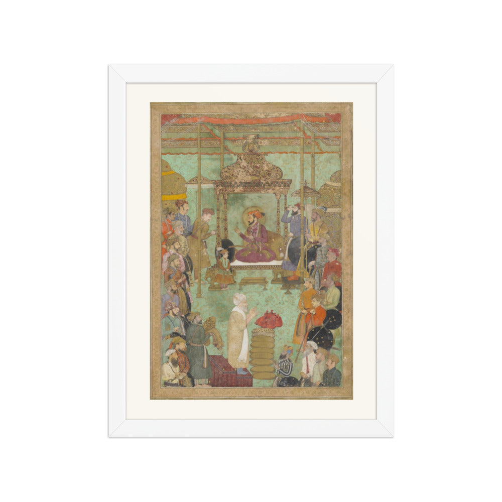 Shah Jahan Enthroned with Mahabat Khan and a Shaykh — Restored Mughal Wall Art — view 3