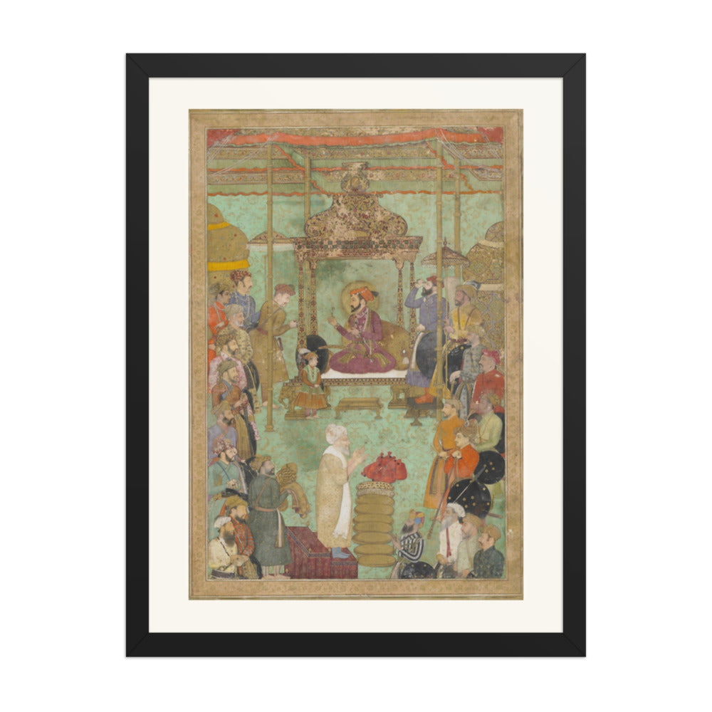 Shah Jahan Enthroned with Mahabat Khan and a Shaykh — Restored Mughal Wall Art — view 4