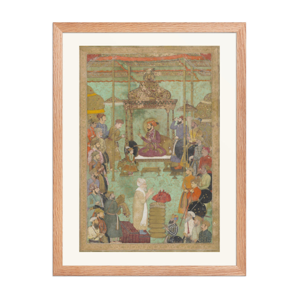 Shah Jahan Enthroned with Mahabat Khan and a Shaykh — Restored Mughal Wall Art — view 5