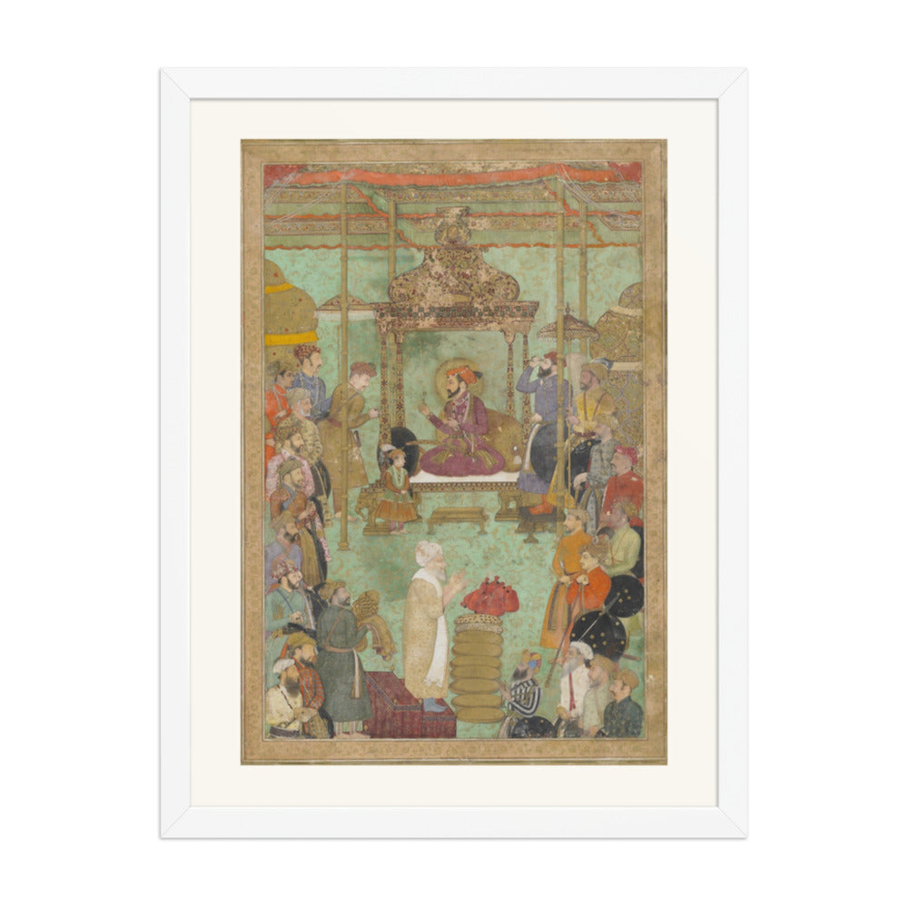 Shah Jahan Enthroned with Mahabat Khan and a Shaykh — Restored Mughal Wall Art — view 6