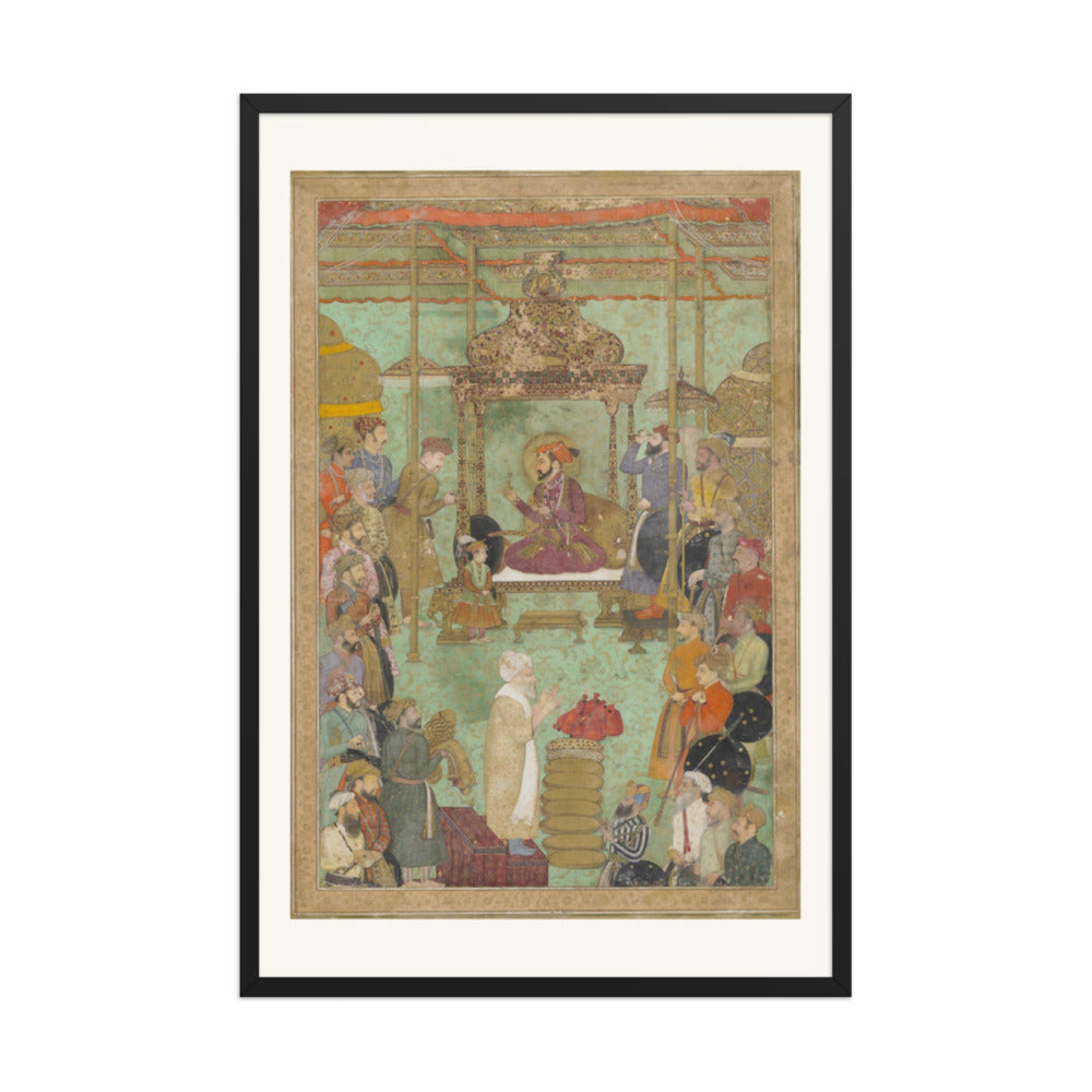 Shah Jahan Enthroned with Mahabat Khan and a Shaykh — Restored Mughal Wall Art — view 7
