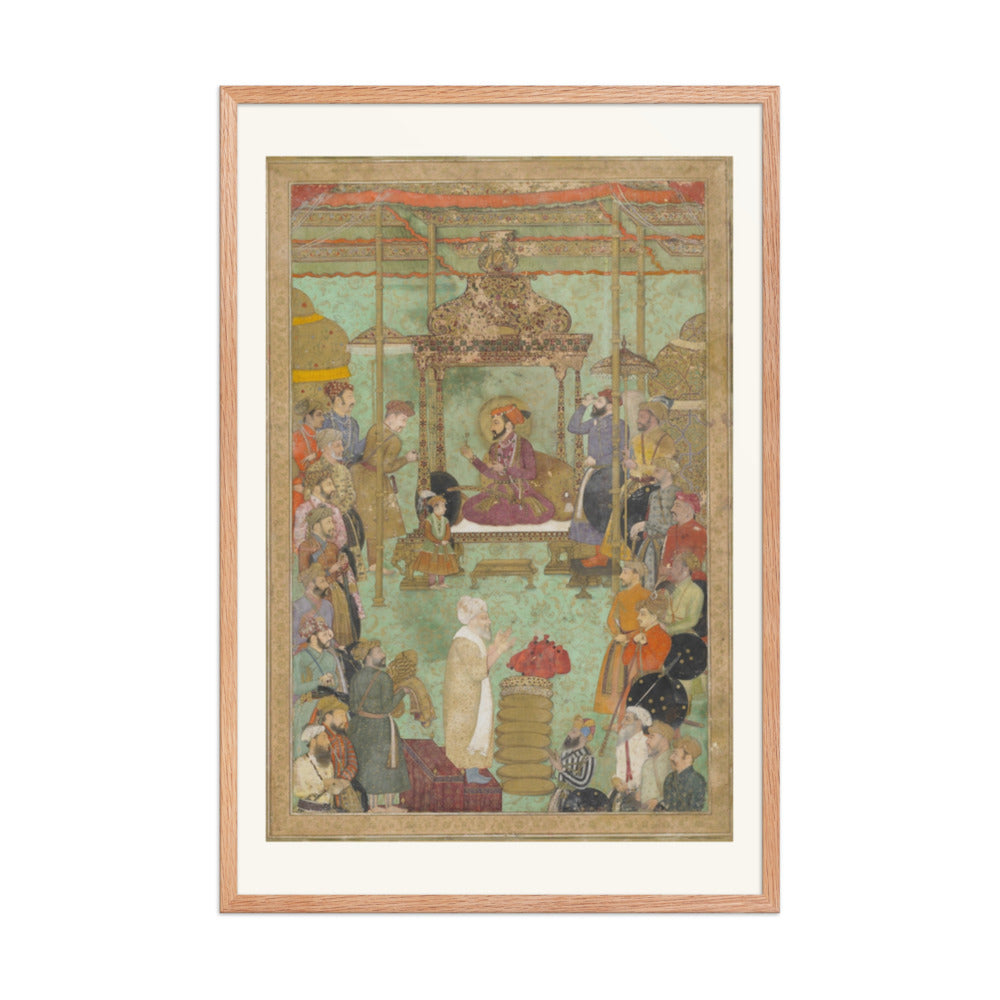 Shah Jahan Enthroned with Mahabat Khan and a Shaykh — Restored Mughal Wall Art — view 8