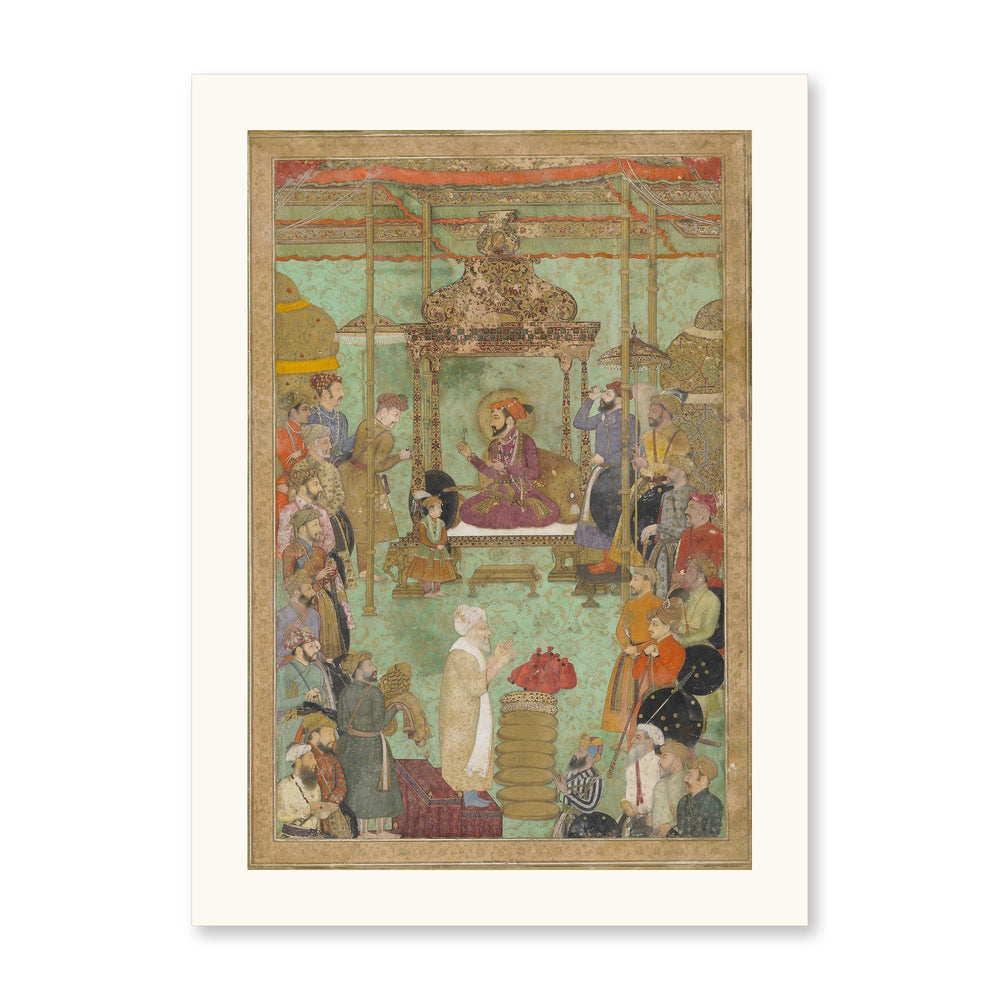 Shah Jahan Enthroned with Mahabat Khan and a Shaykh — Restored Mughal Wall Art — view 10