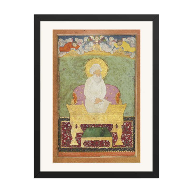 Enthroned Sage with a Golden Halo — Restored Mughal Wall Art