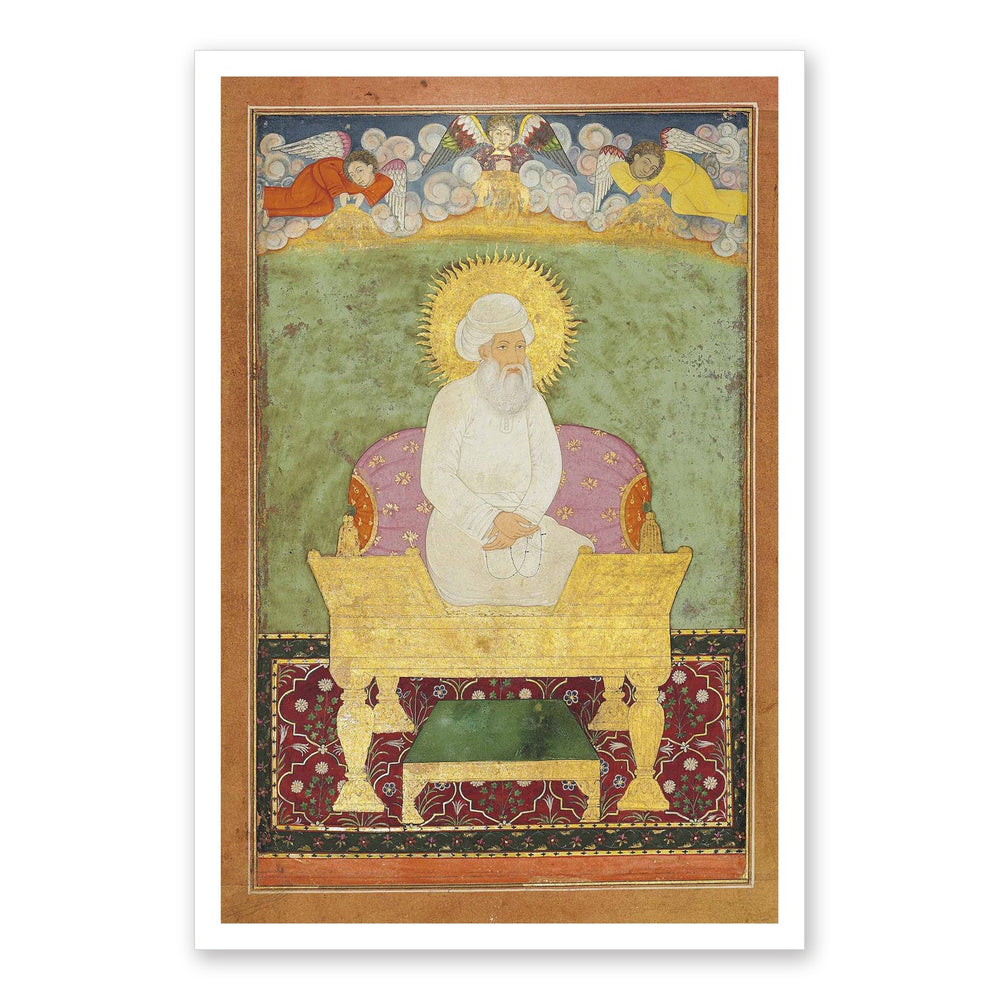Enthroned Sage with a Golden Halo — Restored Mughal Wall Art — view 7