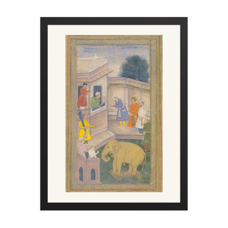 The Goldsmith and the Elephant — Mughal Folio | Restored Mughal Wall Art