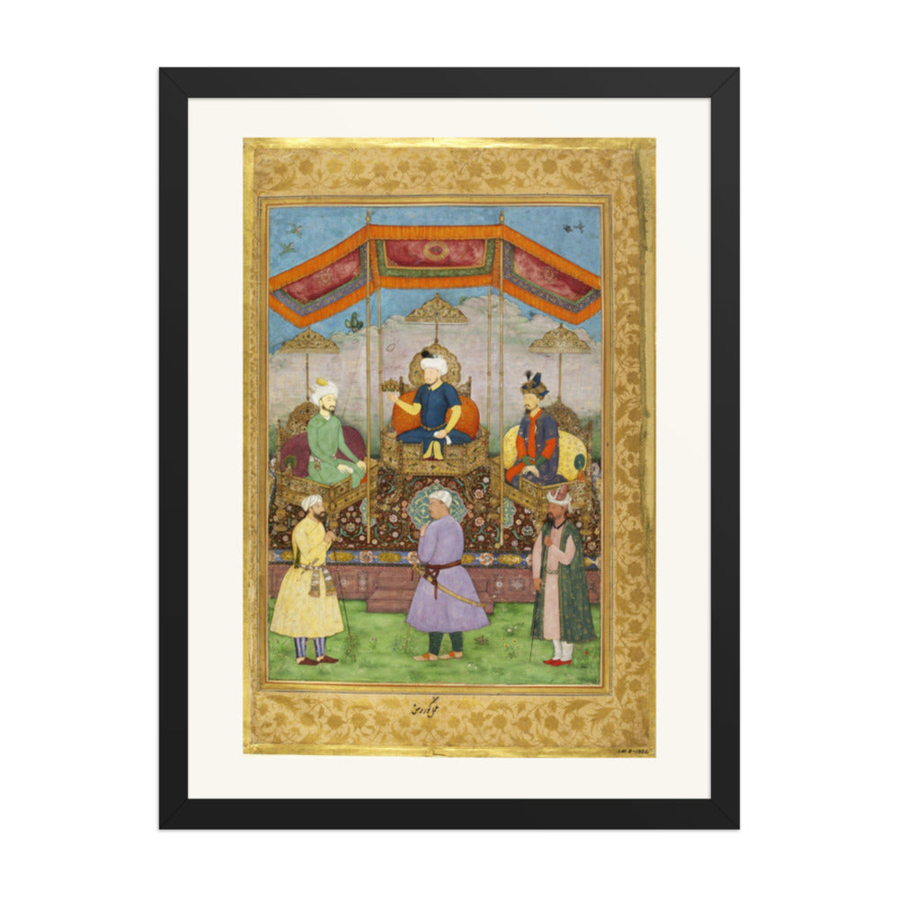 Ruler Enthroned Beneath a Canopy — Restored Mughal Wall Art — view 1