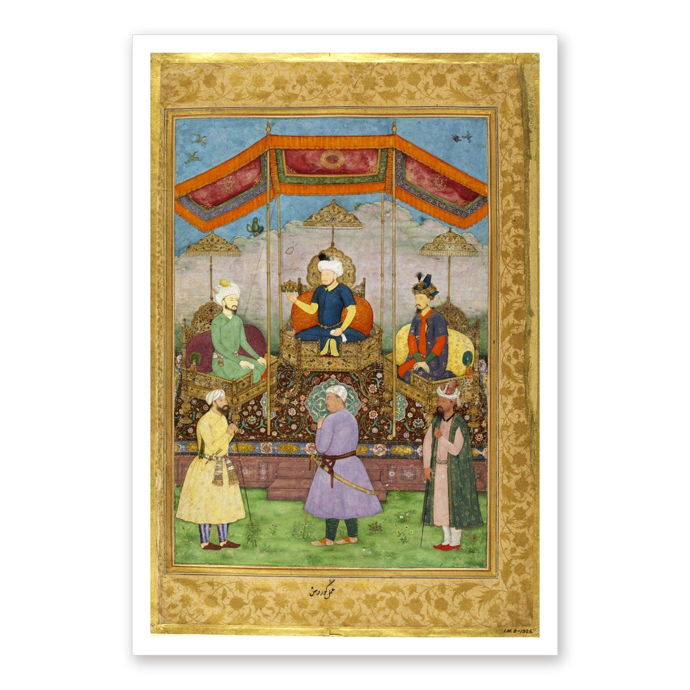 Ruler Enthroned Beneath a Canopy — Restored Mughal Wall Art — view 7