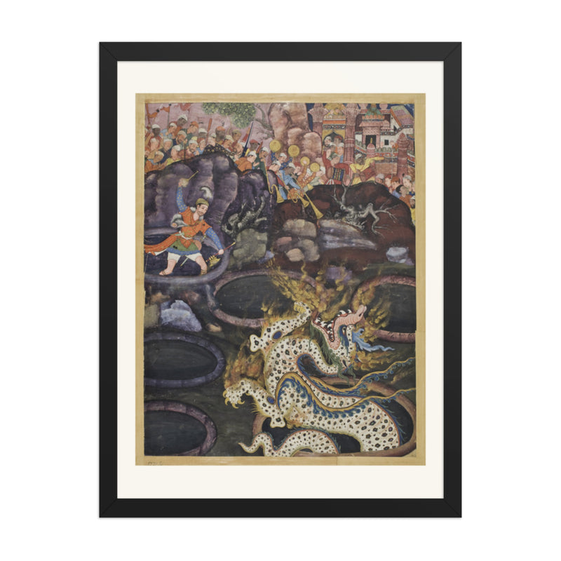 Umar Defeats a Dragon, by Daswanth | Restored Mughal Wall Art