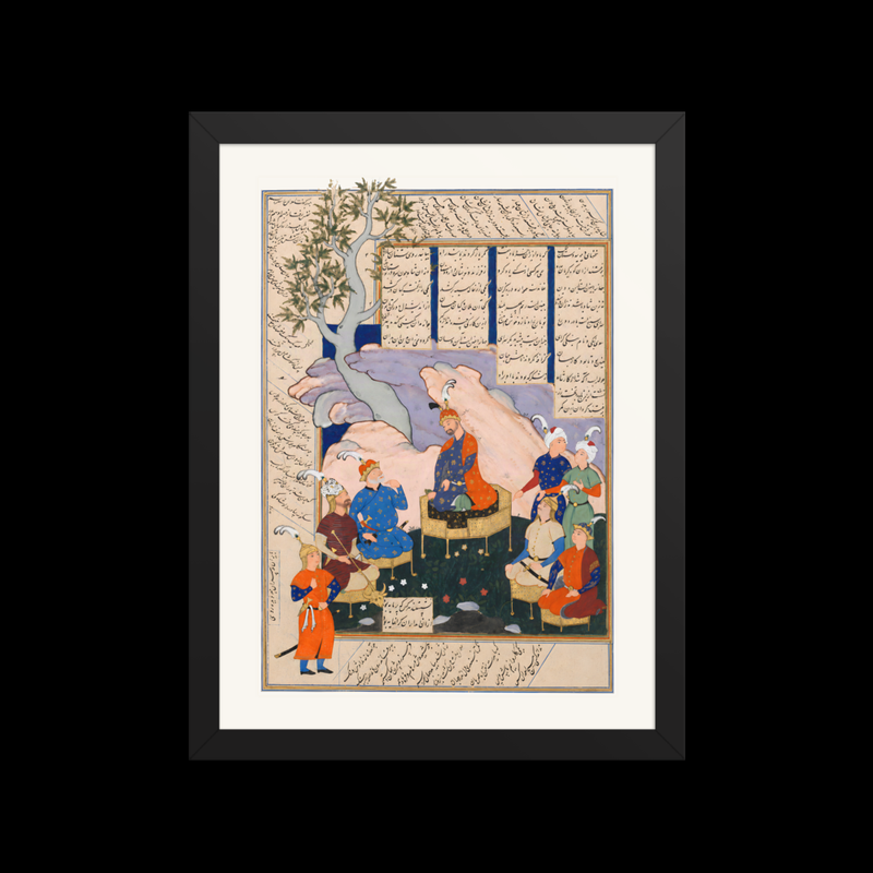 Luhrasp Hears of the Vanishing of Kai Khusrau — Shahnama, 1576 | Restored Persian Wall Art