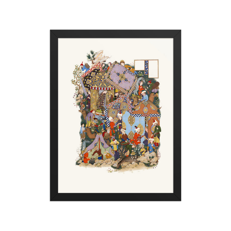 A Royal Encampment With Canopied Tents | Restored Persian Miniature