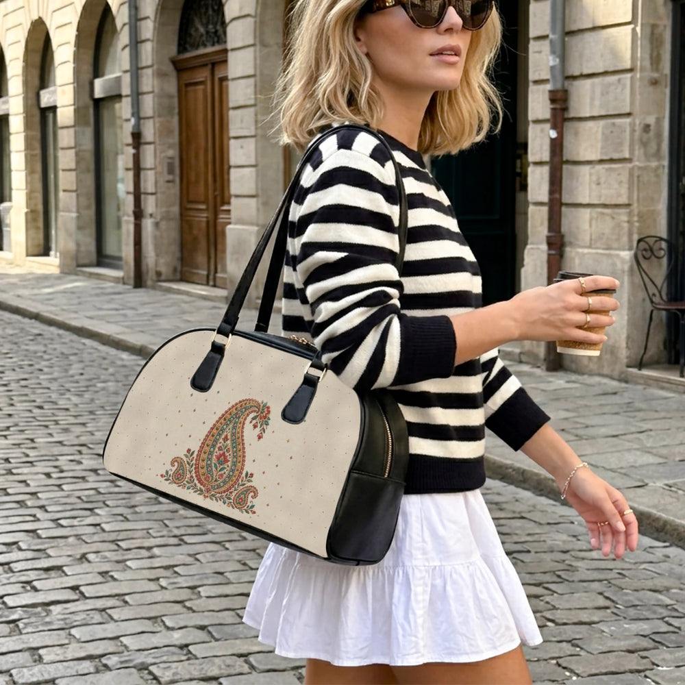 Embroidered Buta — Ivory Arch-Top Handbag — view 6