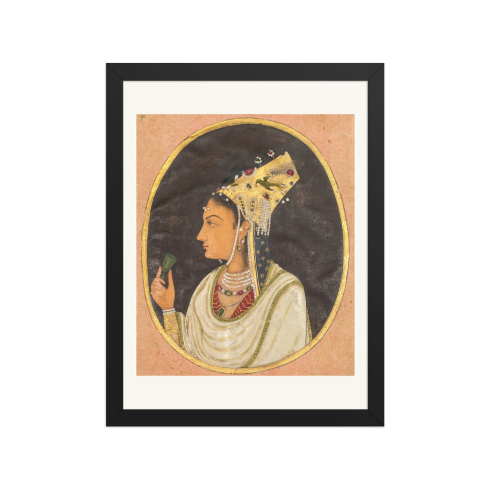 Oval portrait of a woman in a Chaghtai hat — Restored Mughal Wall Art — view 2